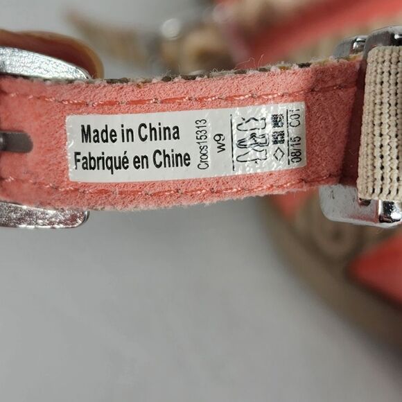 Crocs Women's Leigh Size 9 Ankle Strap Pink Gray Wedge Strappy Sandals - Picture 13 of 13